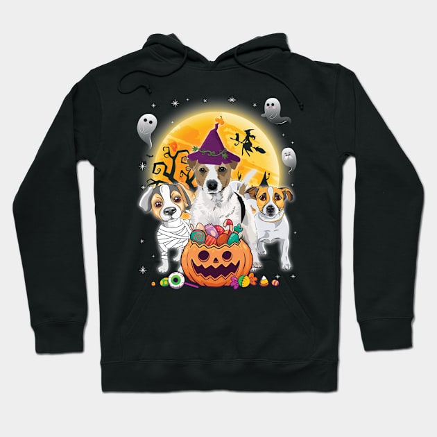 Jack Russell Terrier Dog Mummy Witch Moon Ghosts Happy Halloween Thanksgiving Merry Christmas Day Hoodie by joandraelliot